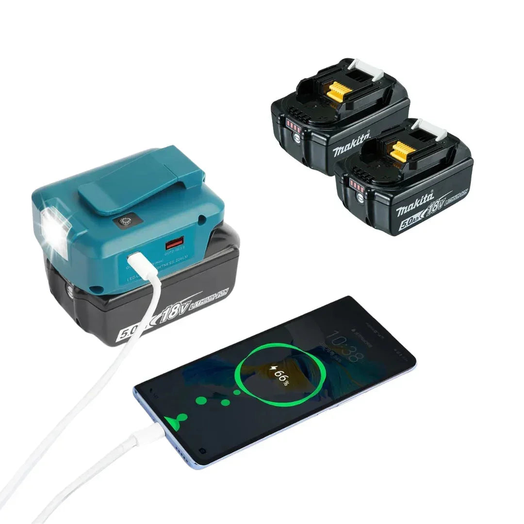 Makita ADP05 USB Charging Adapter – Includes Two 18V 5.0Ah Batteries